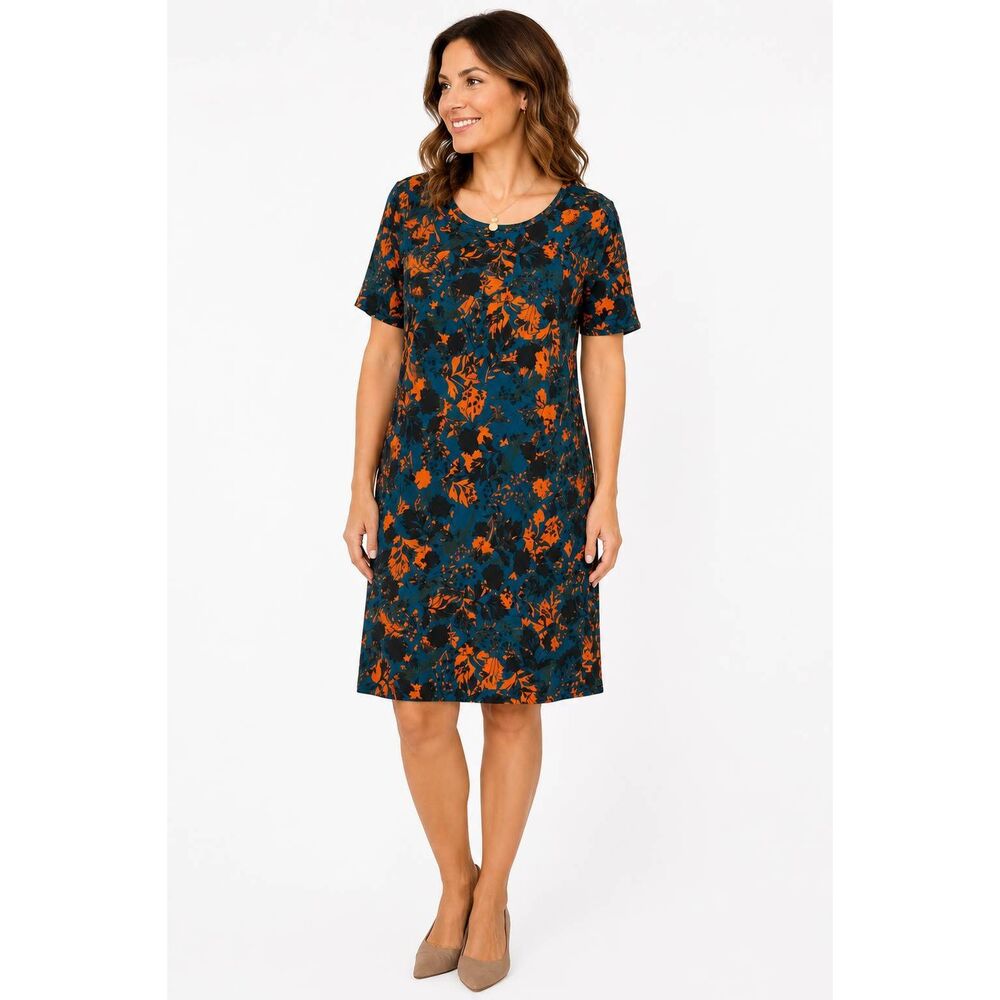 LuLaRoe Julia Dress Floral Blue Orange Black M